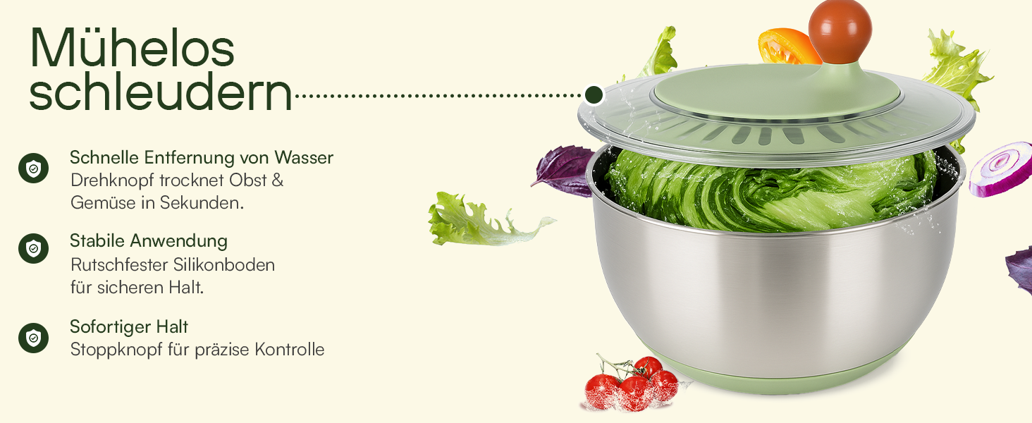 Салатниця-швидкокрутка VELVOMAX 6в1 з нержавіючої сталі, 4.5L - 6 функцій: нарізник овочів, сервіровочна чаша та спіннер для салатів. Можна мити в посудомийній машині, з антиковзним дном та кришкою. Ідеально для любителів готувати.