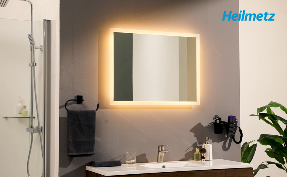 Дзеркало для ванної кімнати з підсвічуванням LED 80x60 см, тепле біле світло 3000K, монтаж вертикально/горизонтально