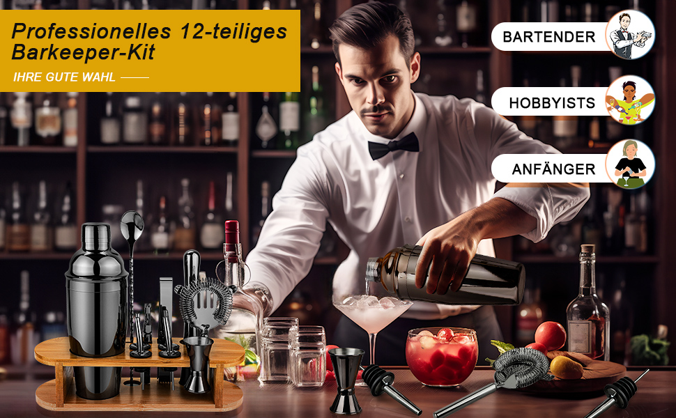 Набір шейкер для коктейлів Barkeeper Set: професійний барний інструмент з аксесуарами, нержавіюча сталь, подарунок для дому та чоловікам