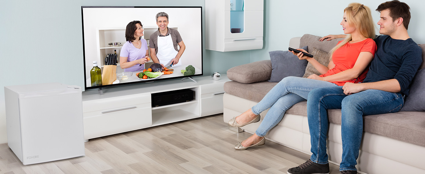 Міні-холодильник FOHERE 46L з відділенням для льоду | Компактний холодильник з регулюванням температури, енергозберігаючий, тихий | Ідеальний для офісу, кемпінгу та геймінгу | Змінний бік відкривання дверцят | Білий