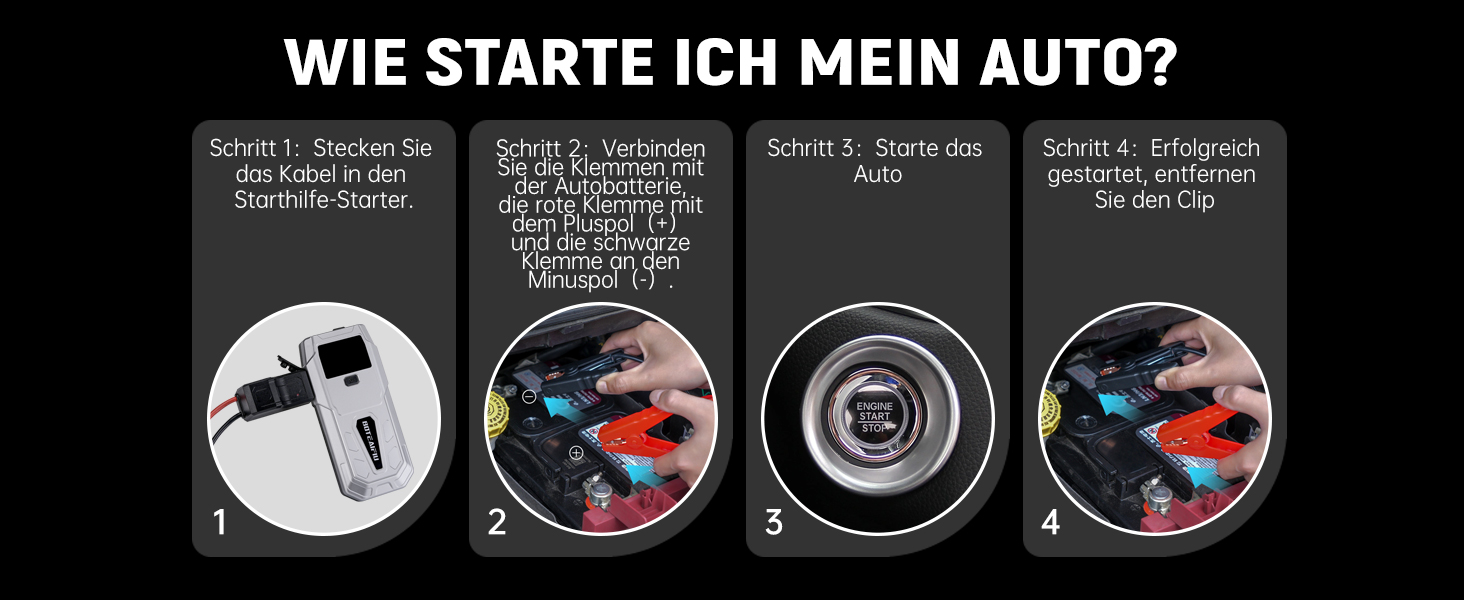 Портативний пусковий пристрій Auto-Starthilfe: Powerbank 5000A для автомобілів до 9.5л бензину або 8.0л дизеля