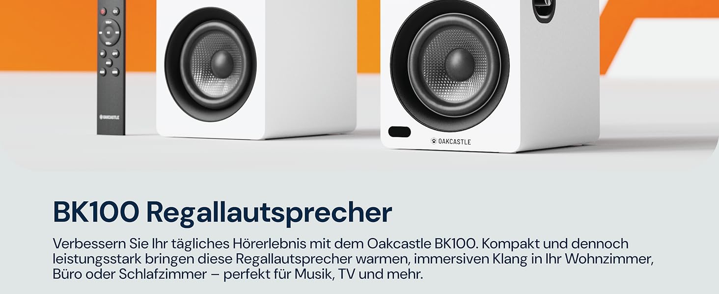 Акустична система Oakcastle BK100 Bluetooth 5.4, 60W 2.0 Hi-Fi поличні колонки для телевізора (HDMI ARC) та ПК, білі, з пультом