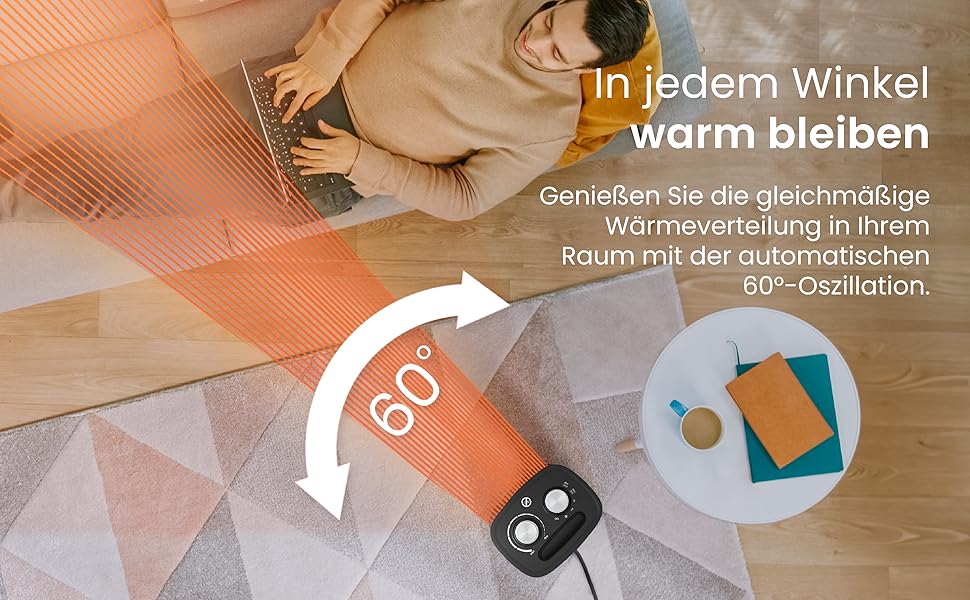 Про Breeze 1800W міні керамічний обігрівач з двома рівнями потужності, автоматичним гойданням та режимом охолодження для ванної, вітальні, офісу, тераси - Чорний