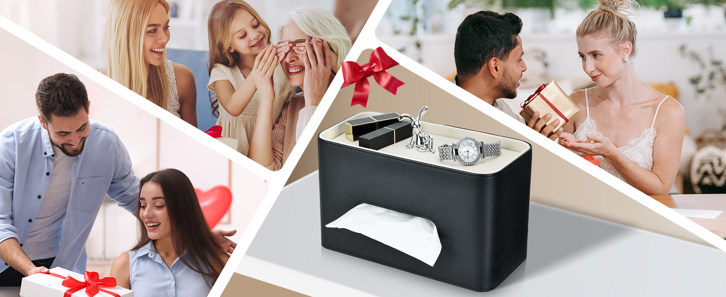 Скляниця для серветок GORESE з підносом, шкіряна, для офісу, дому, авто, ванної кімнати. Білий/Чорний колір