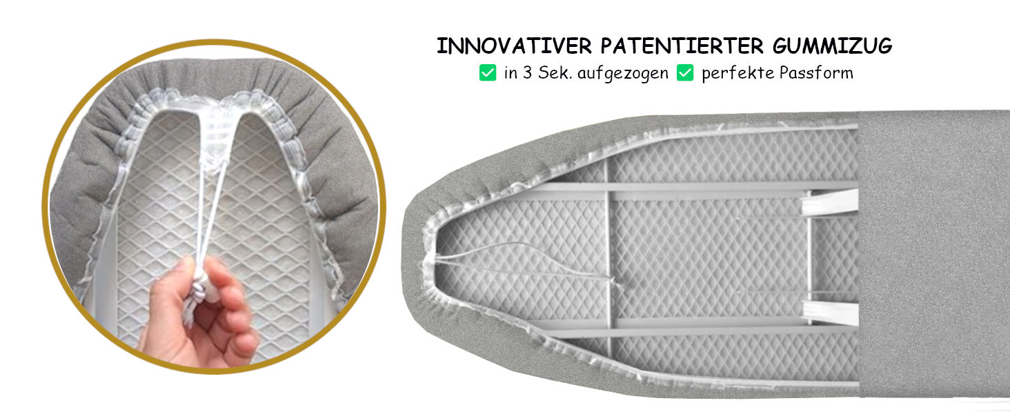 Накладка на прасувальне дошка Bügelbrettbezug 120x40 | Відбиваюча тепло | Гумка | OEKOTEX100 | 5 розмірів | Пом'якшення | Накладка на прасувальне дошка для парових прасок | Прасувальний стіл M Silber Silber M