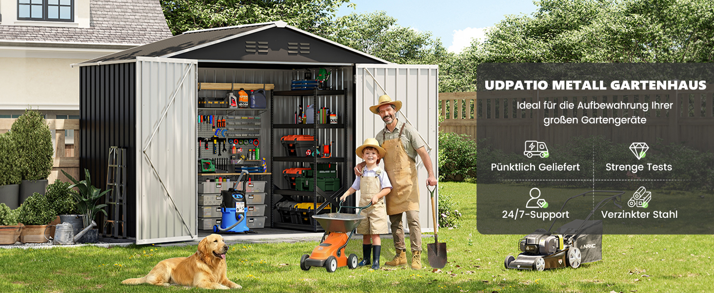 Металевий садовий будиночок UDPATIO 4 м³ 228x121x181 см для вулиці: сарай для інструментів, гараж для велосипедів, оцинкована сталь, замикаючи двері, темно-сірий