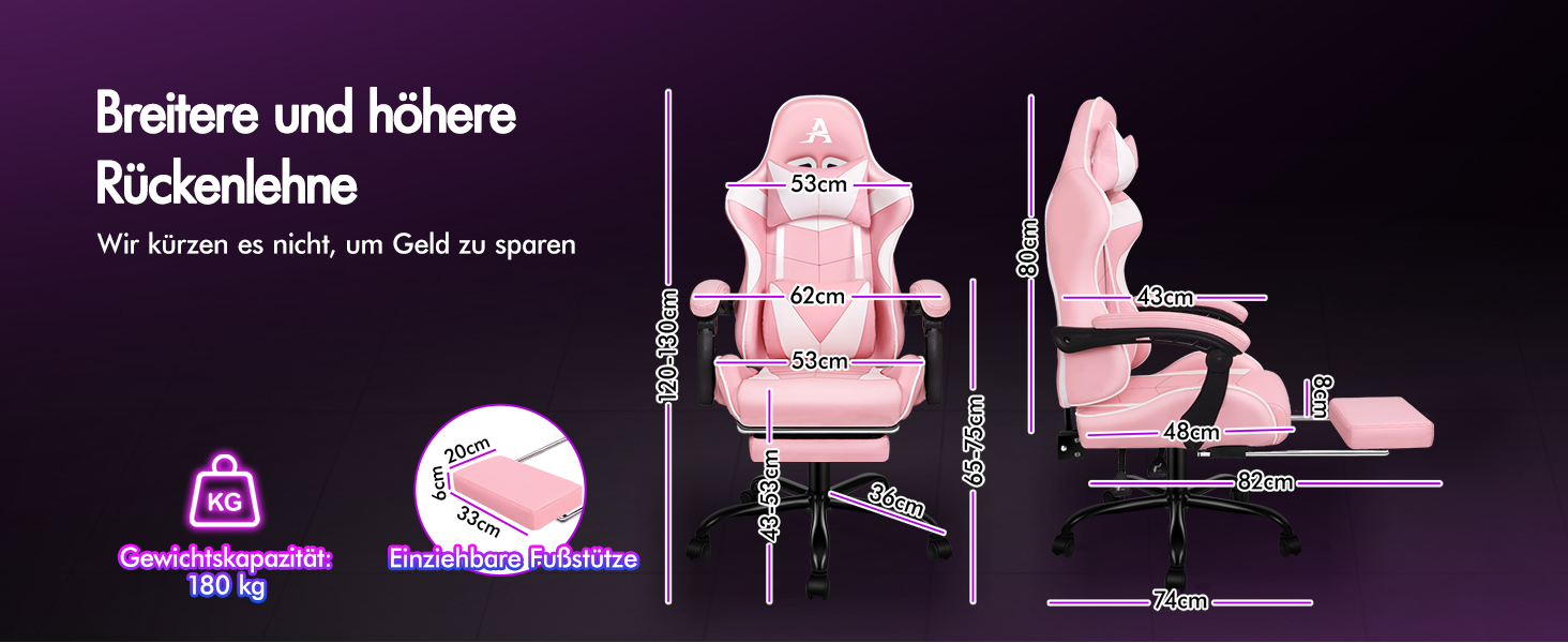 Ігровий крісло Alfordson з регульованою підніжкою, 8 точками масажу, нахилом 150°, PU-шкіра, чорний (Eryx - Рожевий, серія Eryx)