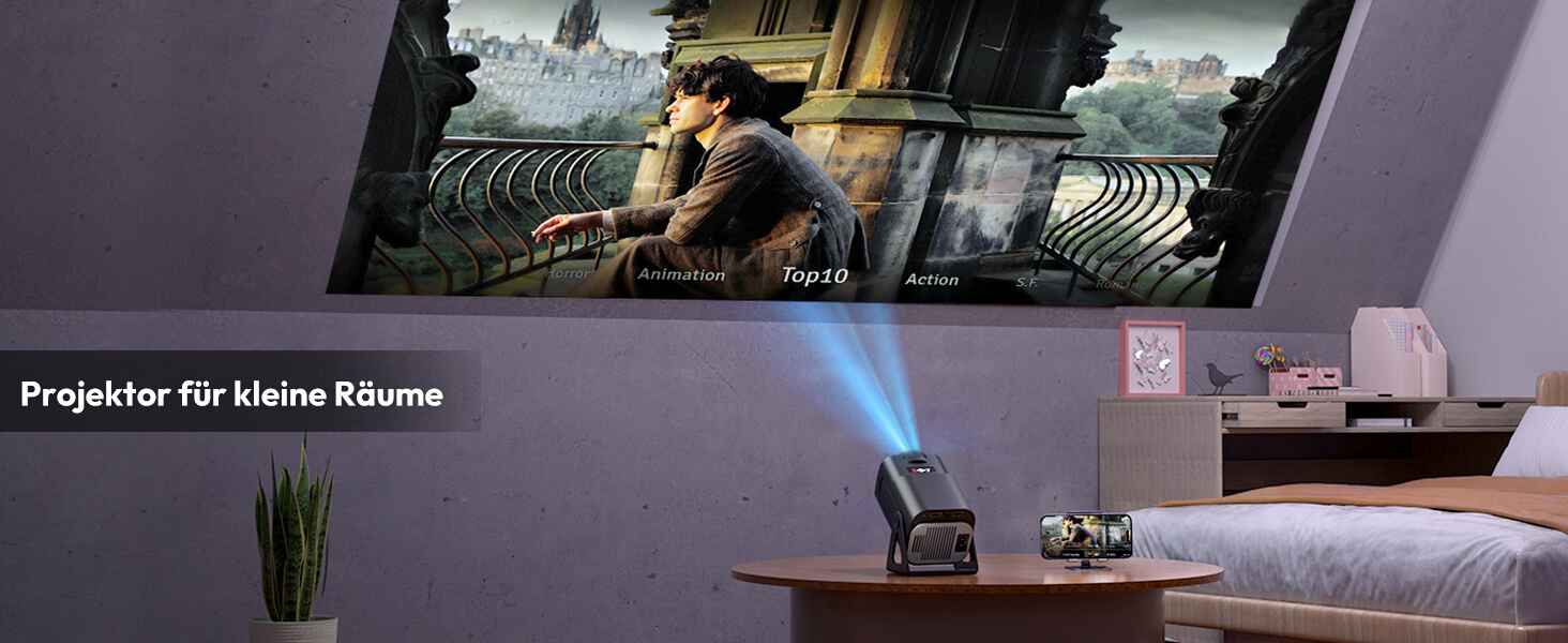 Портативний проєктор Xgody Gimbal 3: 12000 Люмен, Android 11.0, WiFi 6, Bluetooth, 720P HD (підтримка 4K), Автоматичне вирівнювання зображення, для домашнього кінотеатру (білий/чорний)