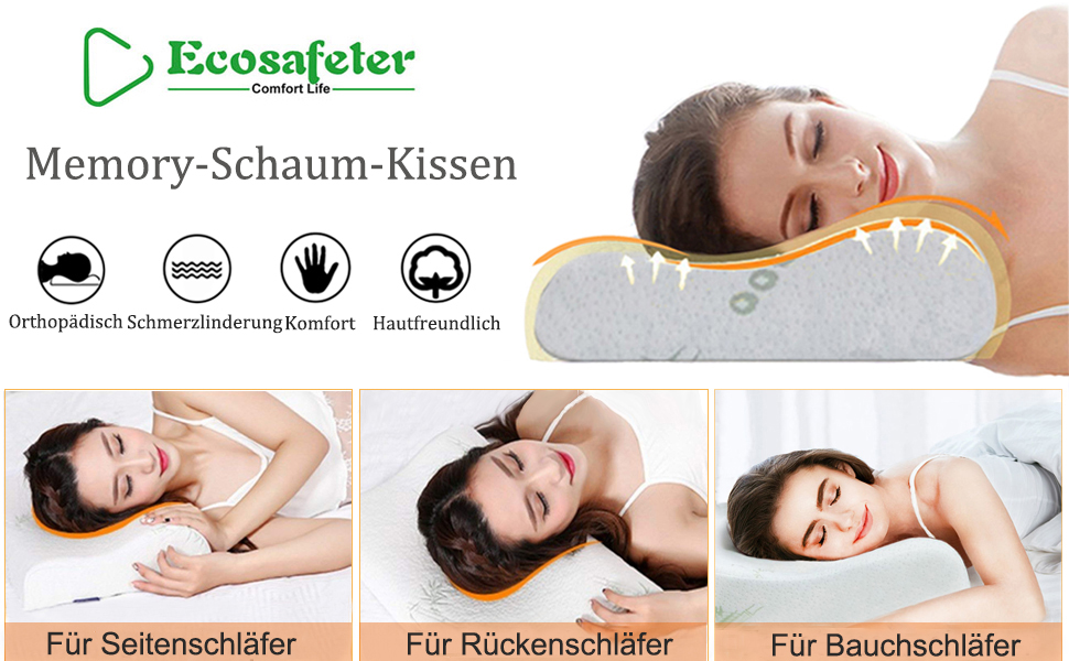 Ергономічна подушка з ефектом пам'яті (Memory Foam) для шиї та голови, ортопедична підтримка HWS для сну на боці та спині з мийним бамбуковим чохлом, біла