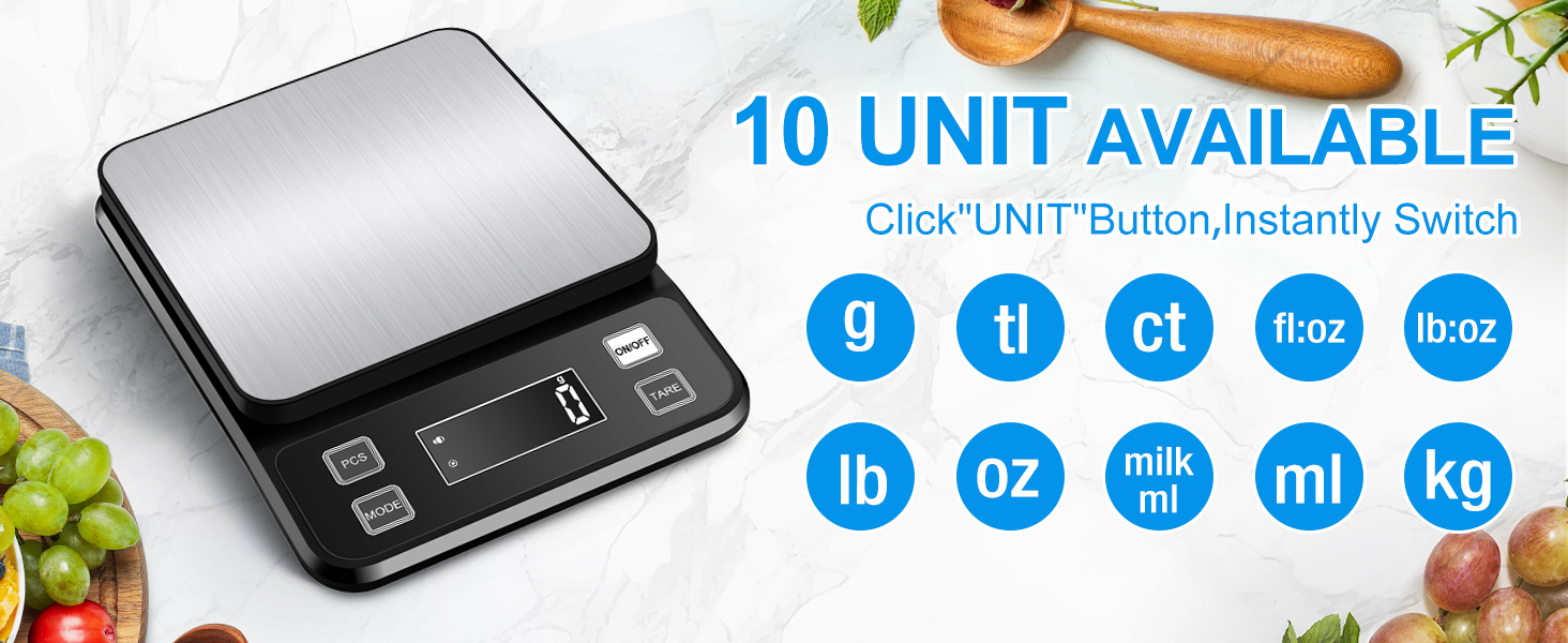 Кухонні ваги Diyife 10 кг, 0,1 г, з нержавіючої сталі, LCD-дисплеєм, функцією тарування та підрахунку, чорні