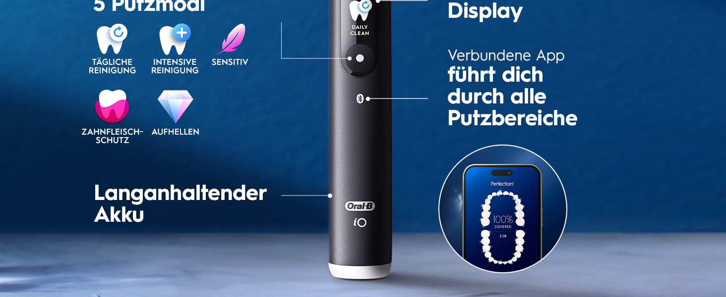 Електрична зубна щітка Oral-B iO Series 6 Black Lava, набір: щітка, 3 змінні насадки (Probierset) та чорний дорожній футляр