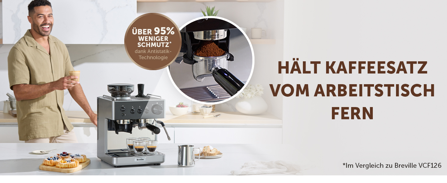 Кавомашина Breville Barista Slimline VCF185X: еспресо, капучино, лате - срібляста, з вбудованим капучинатором, 15 бар