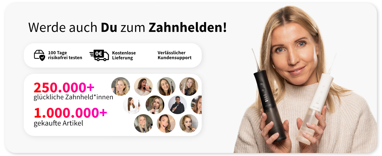 Munddusche AQUADENT A2 | Бездротова | Для дому та в дорогу | Water Flosser | Ефективне очищення міжзубного простору | 3 програми | Чорний