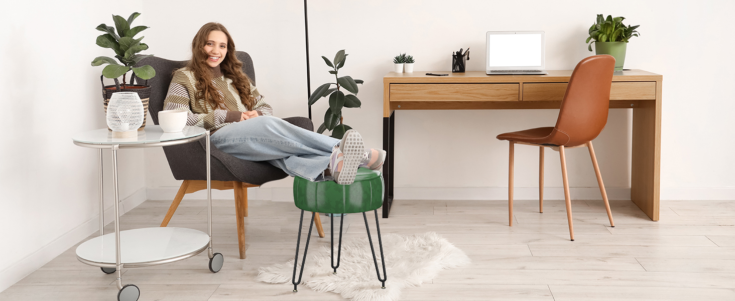 Пуф-табурет для макіяжу YMYNY, стилізування під гарбуз, 32x32x44 см, білий (HBD036W)