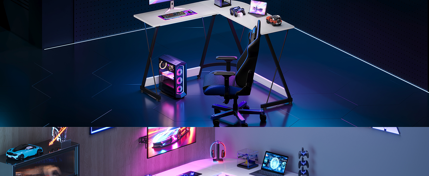 Ігровий стіл ODK, L-подібний кутовий стіл для геймінгу та офісу, 120x120 см, білий