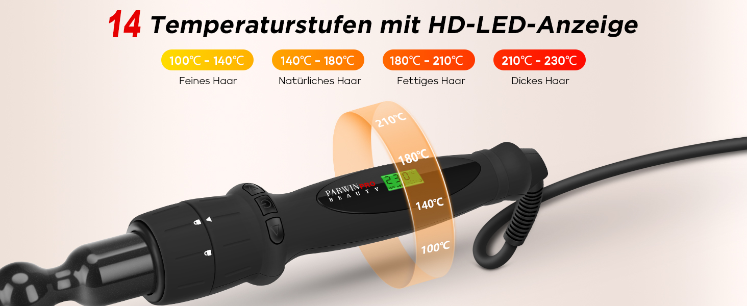 Професійний локон-інструмент Parwin Pro Beauty Lockenstab 7-в-1 з керамічним покриттям, LCD-дисплей, 100-230°C