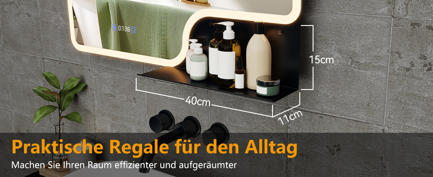 Дзеркало для ванної кімнати YOURLITE з LED-підсвічуванням 100x60 см, сенсорне керування, годинник, антизапар, 3 кольори світла, регулювання яскравості, без запотівання, функція пам'яті, білий