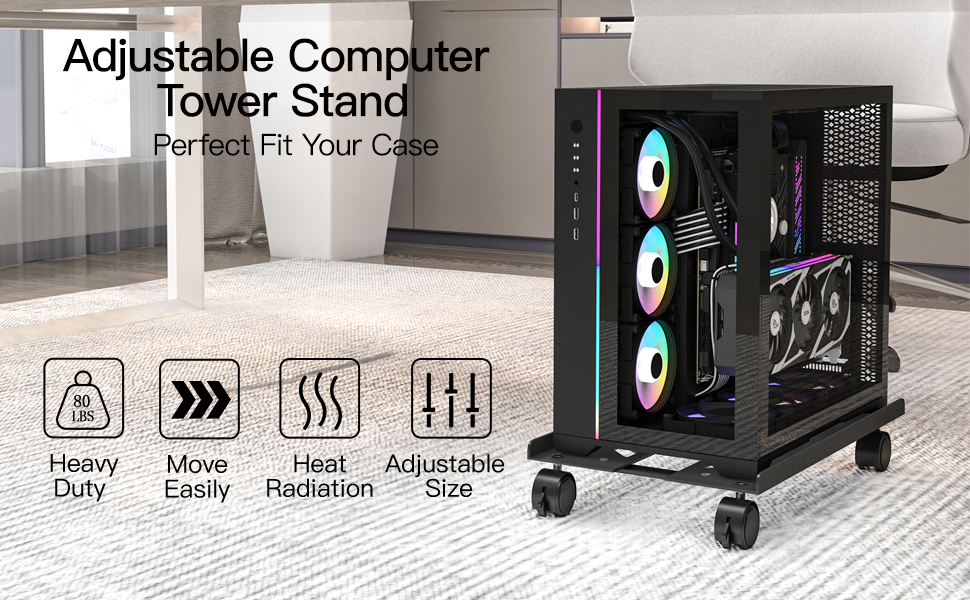 Стійка для ПК з металу, підставка для комп'ютера, регульована підставка для CPU, універсальна мобільна стійка з колесами для під столом