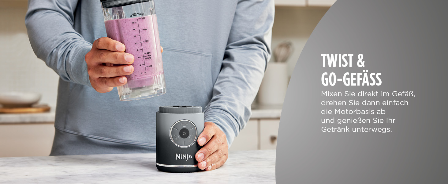 Портативний блендер Ninja Blast Max: 570 мл, акумулятор, чаша та кришка, 3 функції, для смузі та протеїнових коктейлів, сірий BC251EUGY