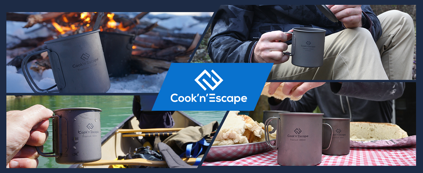 Титанова чашка для кемпінгу COOK'N'ESCAPE Titan Becher 300 мл з кришкою та складною ручкою - легка, міцна, жаростійка для туризму, пікніка