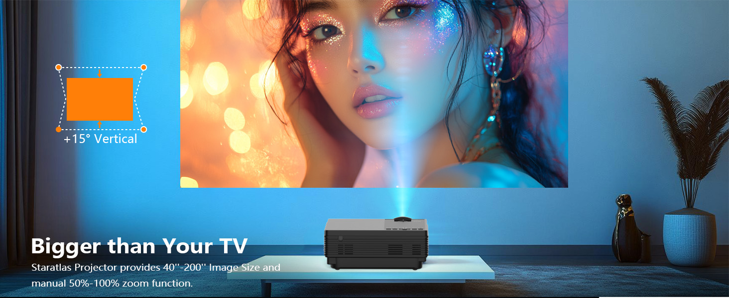 Staratlas Міні проєктор Full HD 1080P з Wi-Fi та Bluetooth, портативний для iPhone, 5G, Short Throw для домашнього кінотеатру, HDMI, USB, VGA, з динаміком