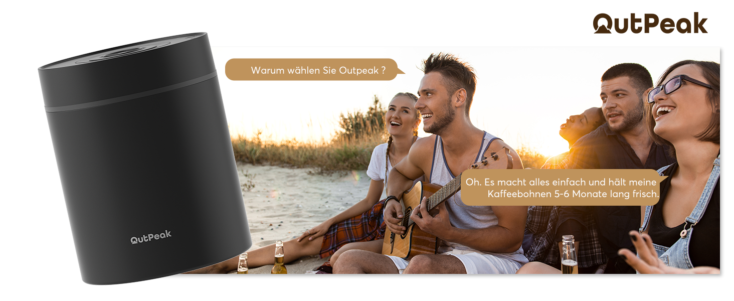 OUTPEAK Neo 2025 Kilo Auto-Vakuum-Kaffeedose: Контейнер для кави з авто-вакуумним насосом, 1,5 л, для 500 г кавових зерен, з кнопкою, з нержавіючої сталі, для бариста, подарунок (великий, матовий чорний)