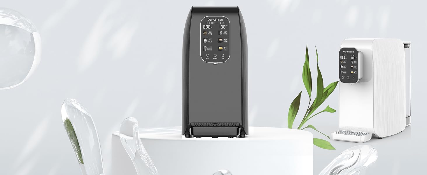 Система зворотного осмосу OsmoFresh Quella Life BLACK EDITION з 6 рівнями температури (15-100°C), мобільна, без підключення до водопроводу, 5-ступенева фільтрація, фільтр для питної води без солей