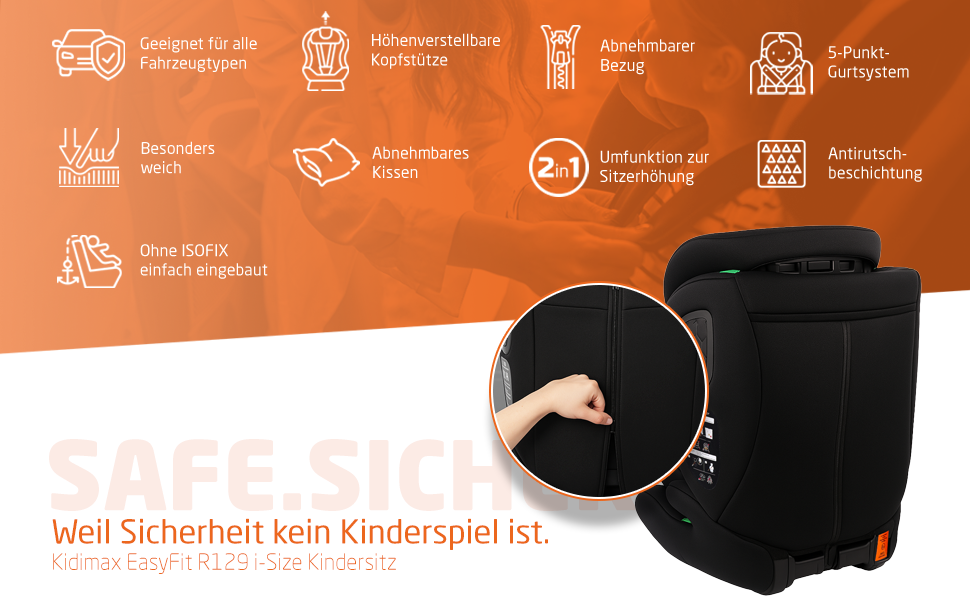 Автокрісло i-Size 9-36 кг, 15 місяців - 12 років, група 1/2/3, ECE R129/03, чорний колір