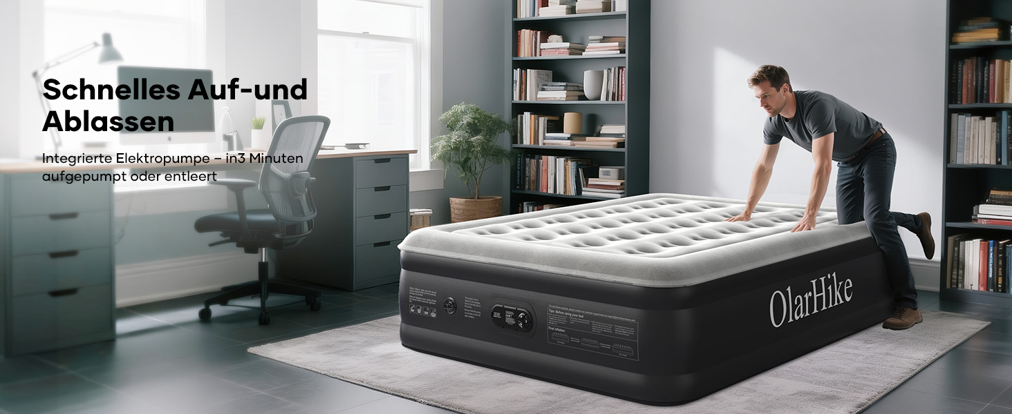 Надувний матрац OlarHike для кемпінгу та дому (2 особи) - 203x152x46 см, чорний