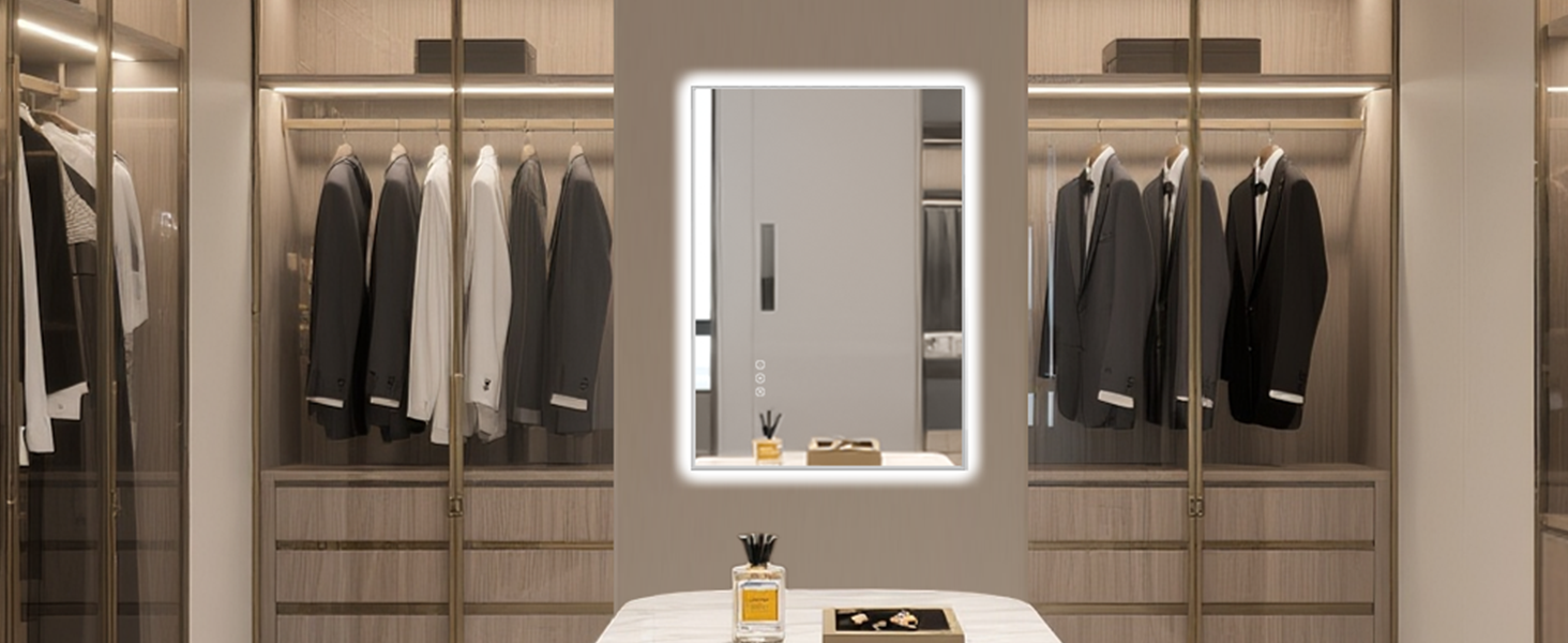 LED дзеркало для ванної кімнати 60x80 см з підсвічуванням, сенсорне, регулювання яскравості, 3 кольори світла, проти запотівання, водонепроникне IP44, горизонтальне/вертикальне