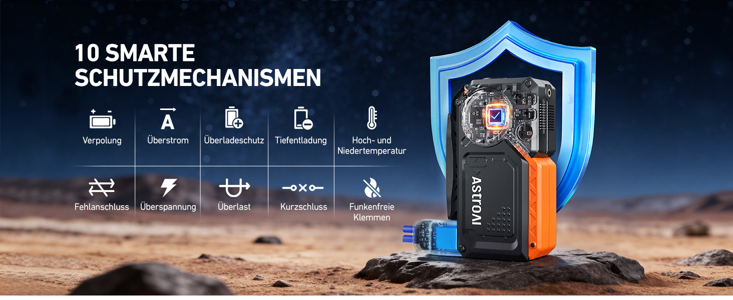 Пусковий пристрій AstroAI Starthilfe Powerbank для авто 8000А з компресором, помаранчевий
