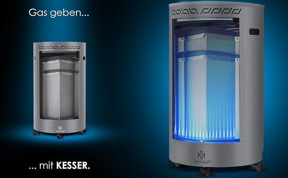 Газовий обігрівач KESSER 4200 Вт з регулятором і шлангом, інфрачервоний керамічний, для бутану/пропану, сірий