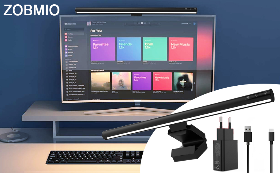 LED-лампа для монітора з сенсорним керуванням, USB-світлодіодна стрічка з захистом від синього світла, сучасна підсвітка монітора з адаптером живлення, світлодіодна лампа для комп'ютера, офісу та дому