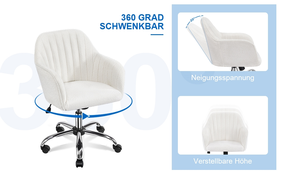 Крісло Yaheetech для дому та офісу: регульоване, обшите велюром, до 136 кг, колір слонова кістка