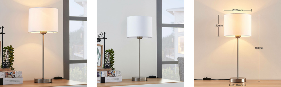 Настільна лампа Lindby з абажуром з тканини, біла. Ідеально для спальні, цоколь E27, 60W.