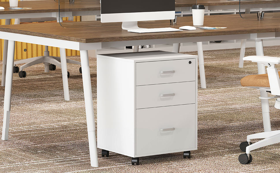 Шафа для документів на колесах SogesHome, офісний контейнер з 3 висувними ящиками, білий, з замком
