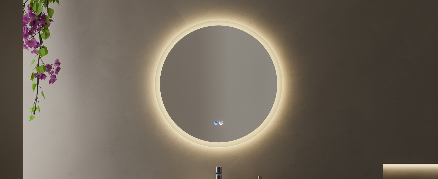 Дзеркало для ванної кімнати HOROW Кругле з підсвіткою 80см LED, регульоване, антизапар, без рами, IP44, 80x80 см