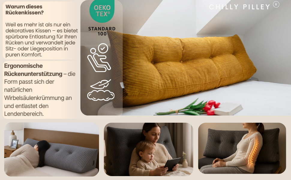 Подушка для спини Chilly Pilley® підтримувальна, для читання, ліжка, дивана, зелена, 140x50x20 см