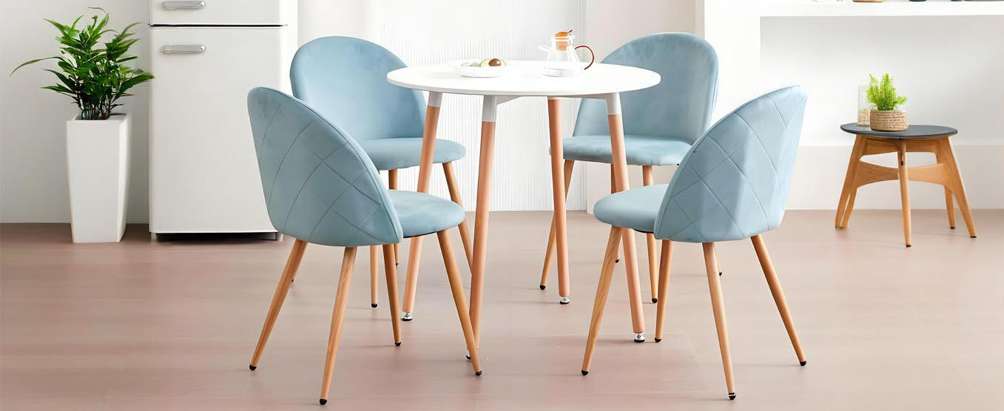 DEYARNA HOME Комплект обідньої групи: стіл та 4 стільці, стіл з МДФ, стільці з оксамиту, сучасний дизайн (Білий/Рожевий, 80*80*75 см)