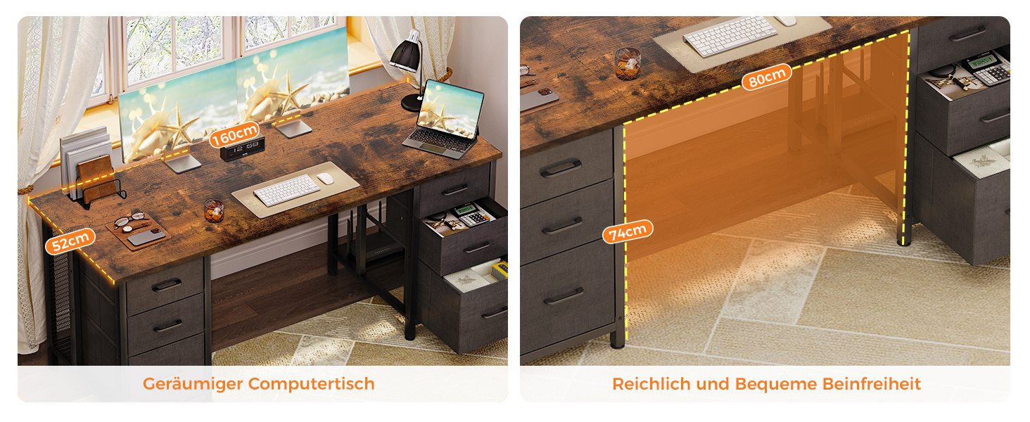 Комп'ютерний стіл Coleshome з 6 шухлядами, 160x52 см, білий, для дому та офісу