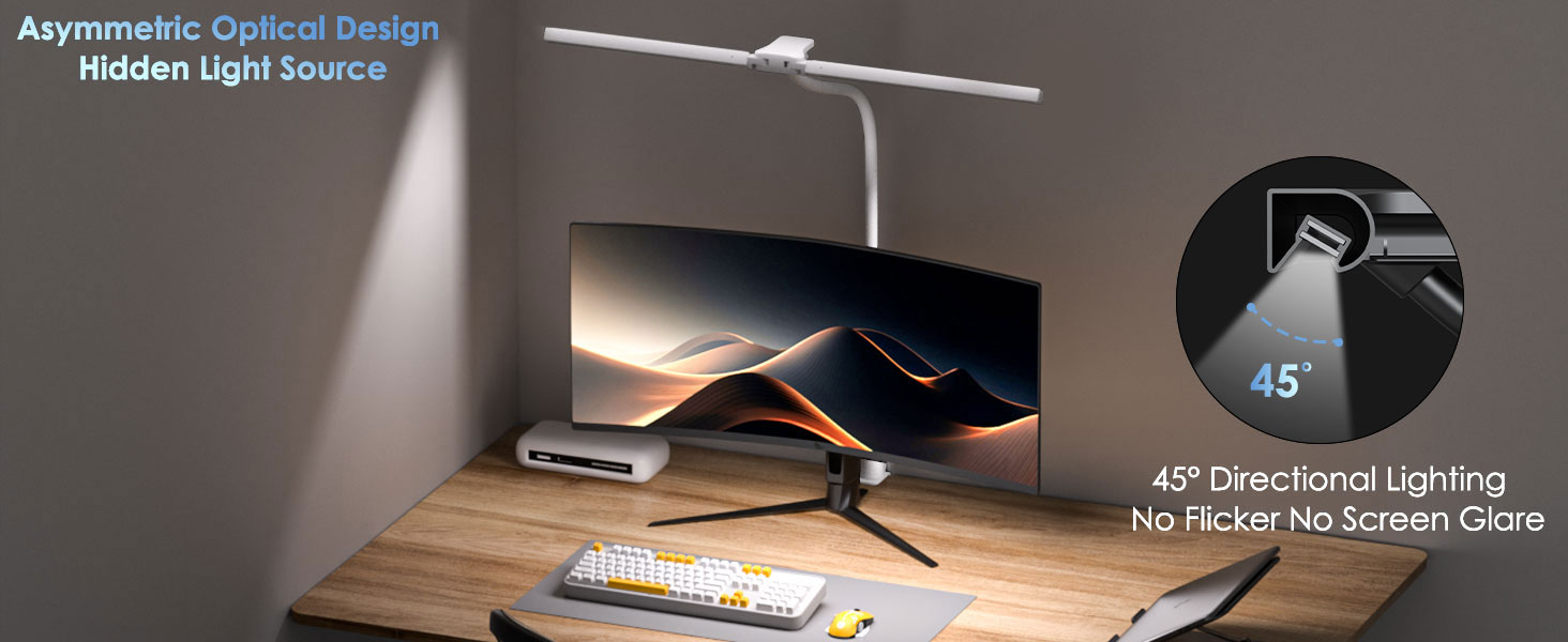 Світлодіодна лампа настільна для дітей з двома головками, захист очей, 16W, 72см, денне світло, з пультом, регулювання яскравості, гнушкий шийний механізм, матовий білий колір