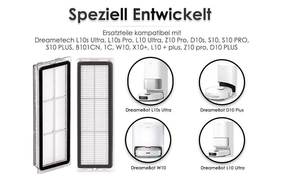 Фільтр HEPA сумісний з Dreametech L10s Ultra, L10s Pro, L10 Ultra, Z10 Pro, S10, S10 PRO, S10 PLUS, B101CN, 1C, W10, X10, L10 plus, Z10 pro, D10 PLUS, змінний фільтр Hepa фільтр (12 шт. ), 12 шт., )