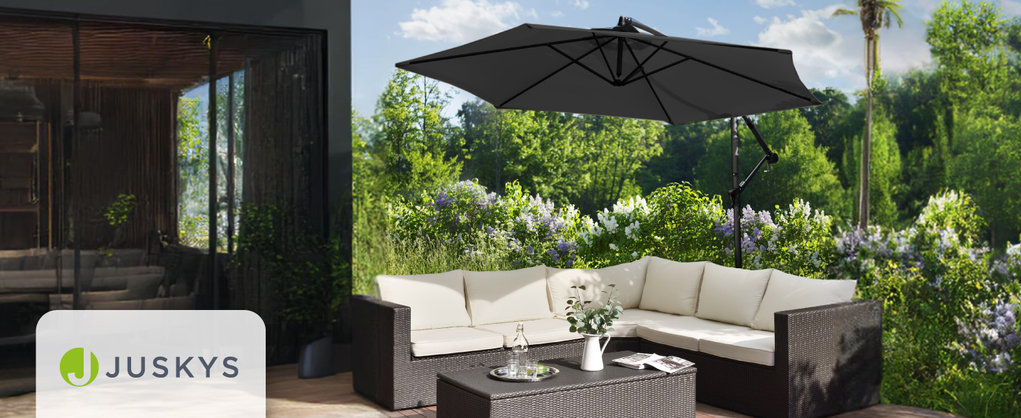 Парасолька від сонця Juskys Brazil 350 см з LED-підсвіткою, сонячною панеллю та ручкою, водовідштовхуюча, з UV-захистом, колір крем/сірий