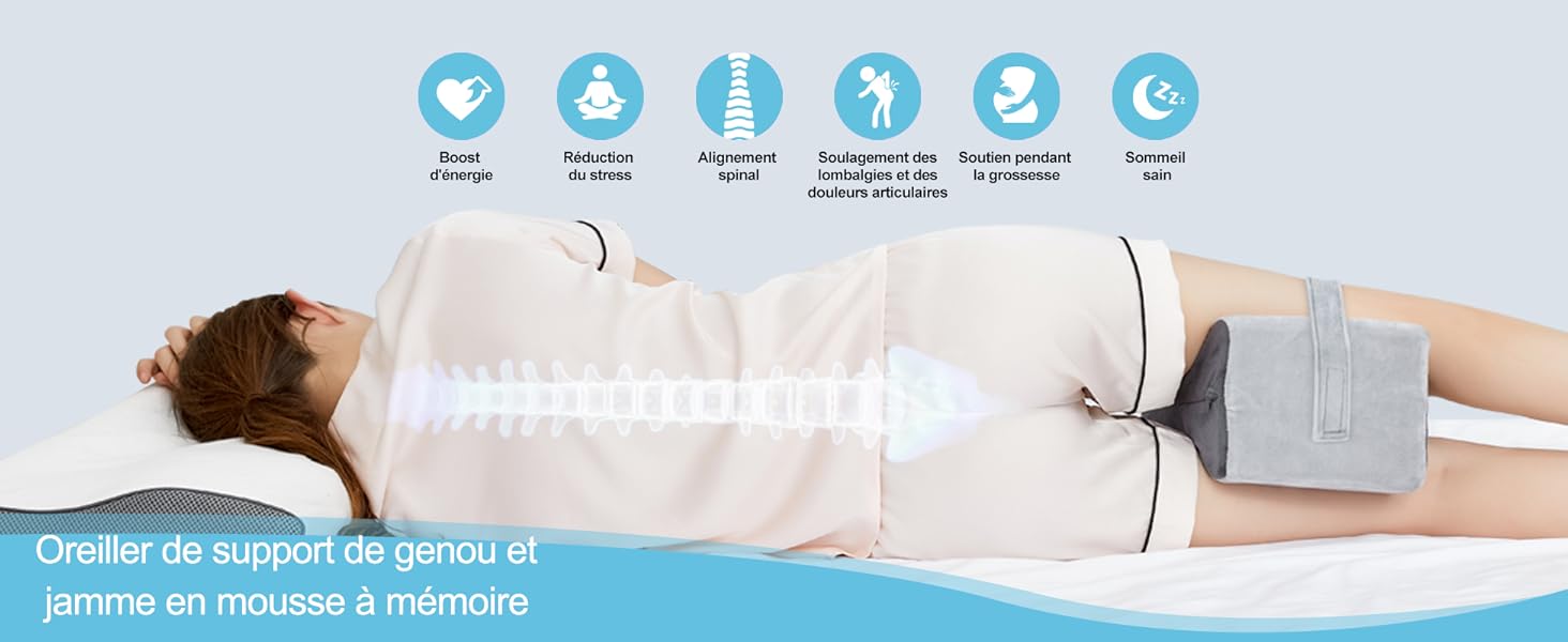 Ортопедична подушка між ніг foverhom з ефектом пам'яті (Memory Foam) для полегшення болю в спині, попереку та стегнах, сіра (до 66 см)
