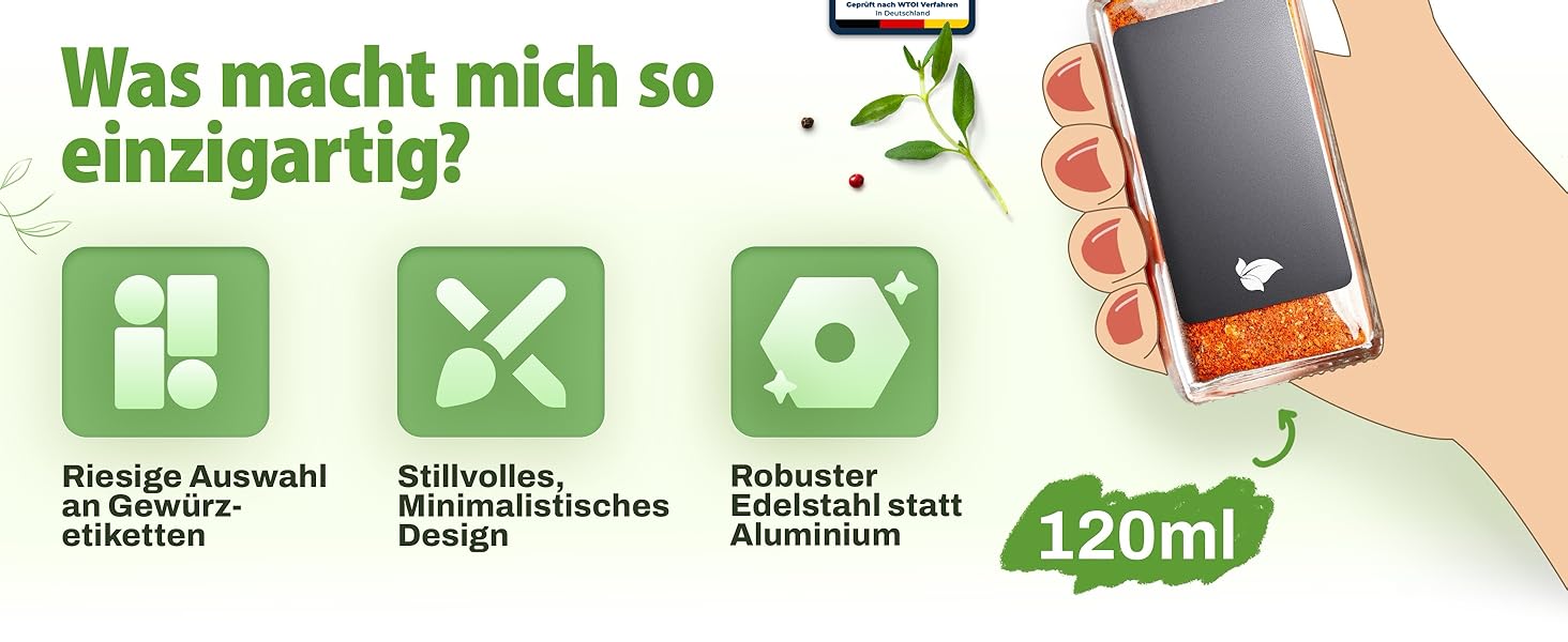 Набір скляних баночок для спецій, 24 шт. по 120 мл, нержавіюча сталь, з етикетками та воронками