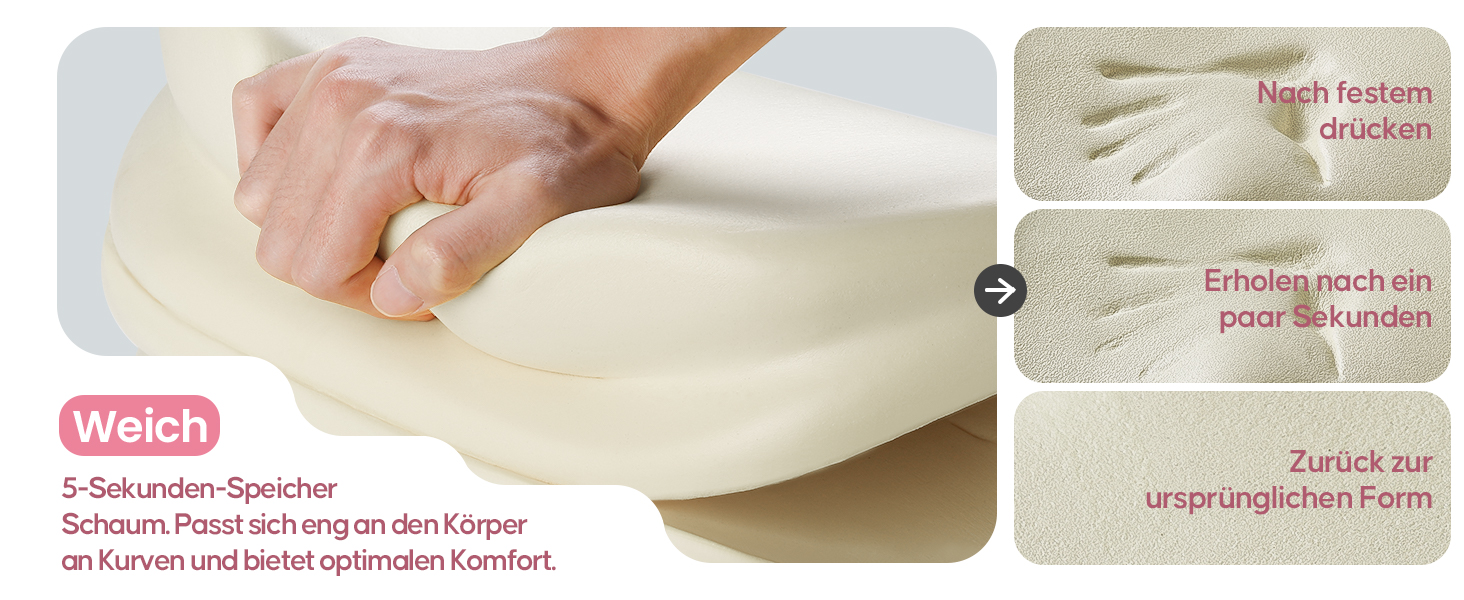 Ергономічна подушка для сидіння Benazcap у формі пончика з ефектом пам'яті (Memory Foam) для офісу та авто, рожева