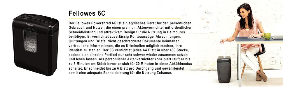 Fellowes Aktenvernichter 6 Blatt Partikelschnitt (P4) – Шредер для документів Fellowes FS-6C, 6 листів, P4, чорний, 15л