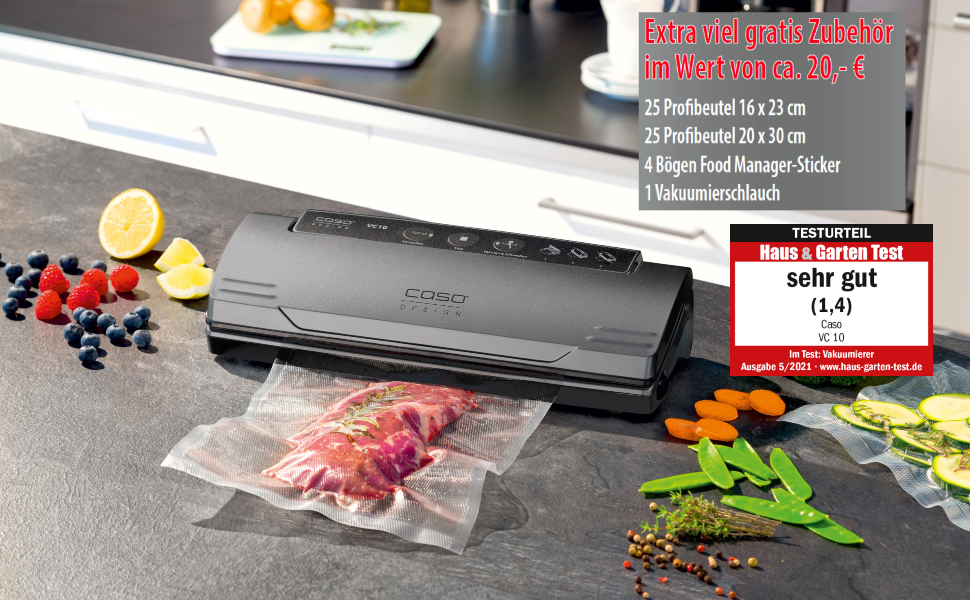 Вакууматор CASO VC 10 Plus Edition з набором аксесуарів, вакуумний пакувальник для продуктів, ширина шва 30 см, помпа 9 л/хв