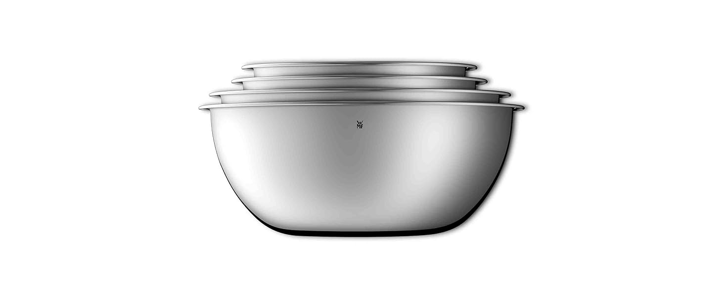 Набір кухонних мисок WMF Gourmet 4 шт. з нержавіючої сталі, 0,75л - 2,75л, миски для приготування, салатники, сервіровочні миски, Cromargan, з можливістю складання