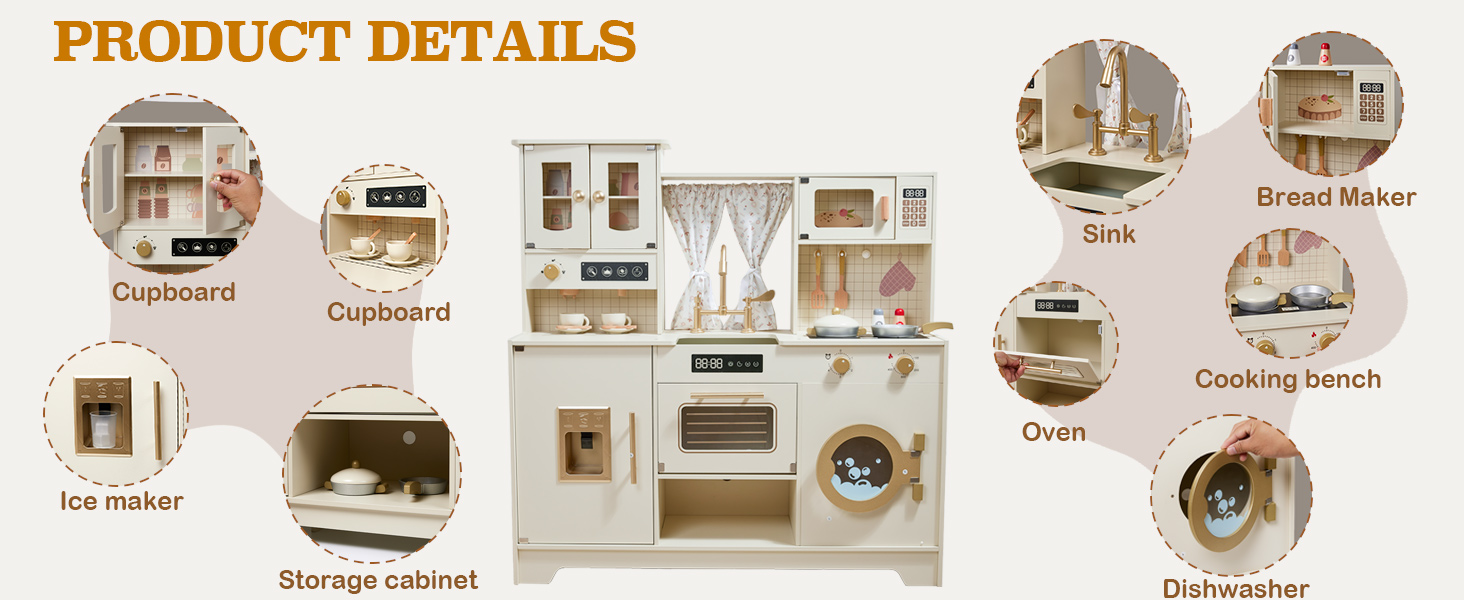 Дитяча кухня для приготування їжі з дерева, іграшковий набір, 26 аксесуарів, посуд, продукти, подарунок для дітей 3+ років, велика кухня